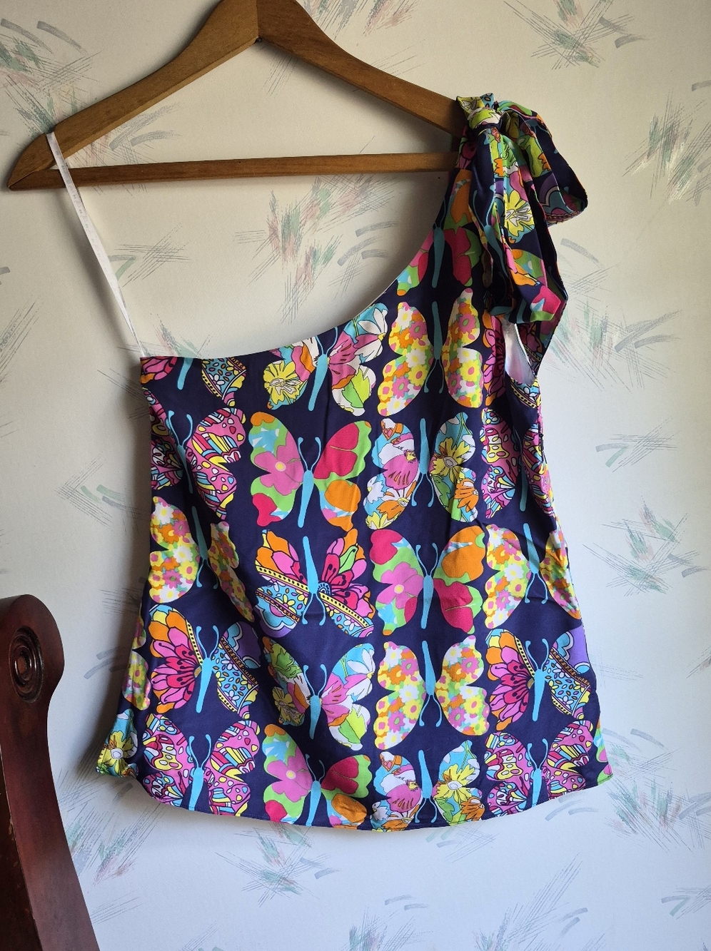 Lilly Pulitzer Butterfly One Shoulder Silk Blouse 0